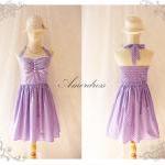 Purple Party Dress Vintage Inspired Party Tea Dress Bridesmaid Holiday Polka Dot Unique Handmade Dress SIZE S
