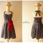 Black White Dot Party Dress SIZE S // Garden Dress // Cocktail // Birthday // Anniversary // Homecoming // Cheerful Every Day Party Dress..Once Upon A Time