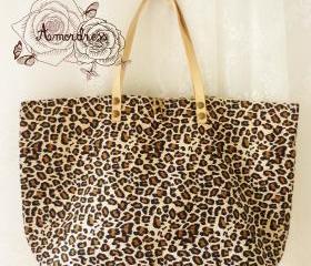 Leopard Tote Bag Printed Canvas Bag Genuine Leather Strap Retro Bag ...Amor The Inspired Collection...