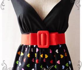 Darling Dress Chic Retro Cotton Summer Dress Heart Printed Party Every day Dress-Size S-