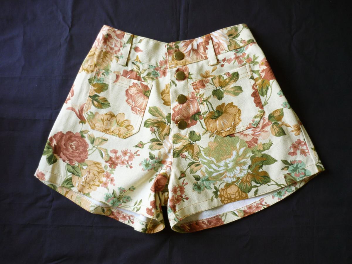 High Waist Shorts Floral Shorts Cream Brown With Brown Nude Brown Pink 